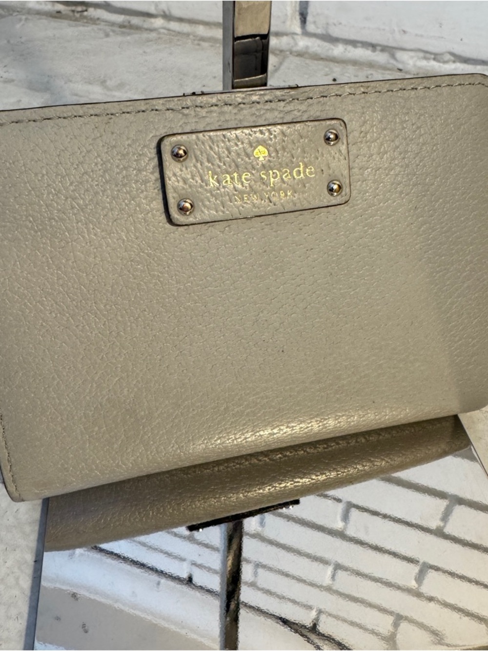 Kate Spade New York Small Slim Bifold Wallet in Gray, fair condition